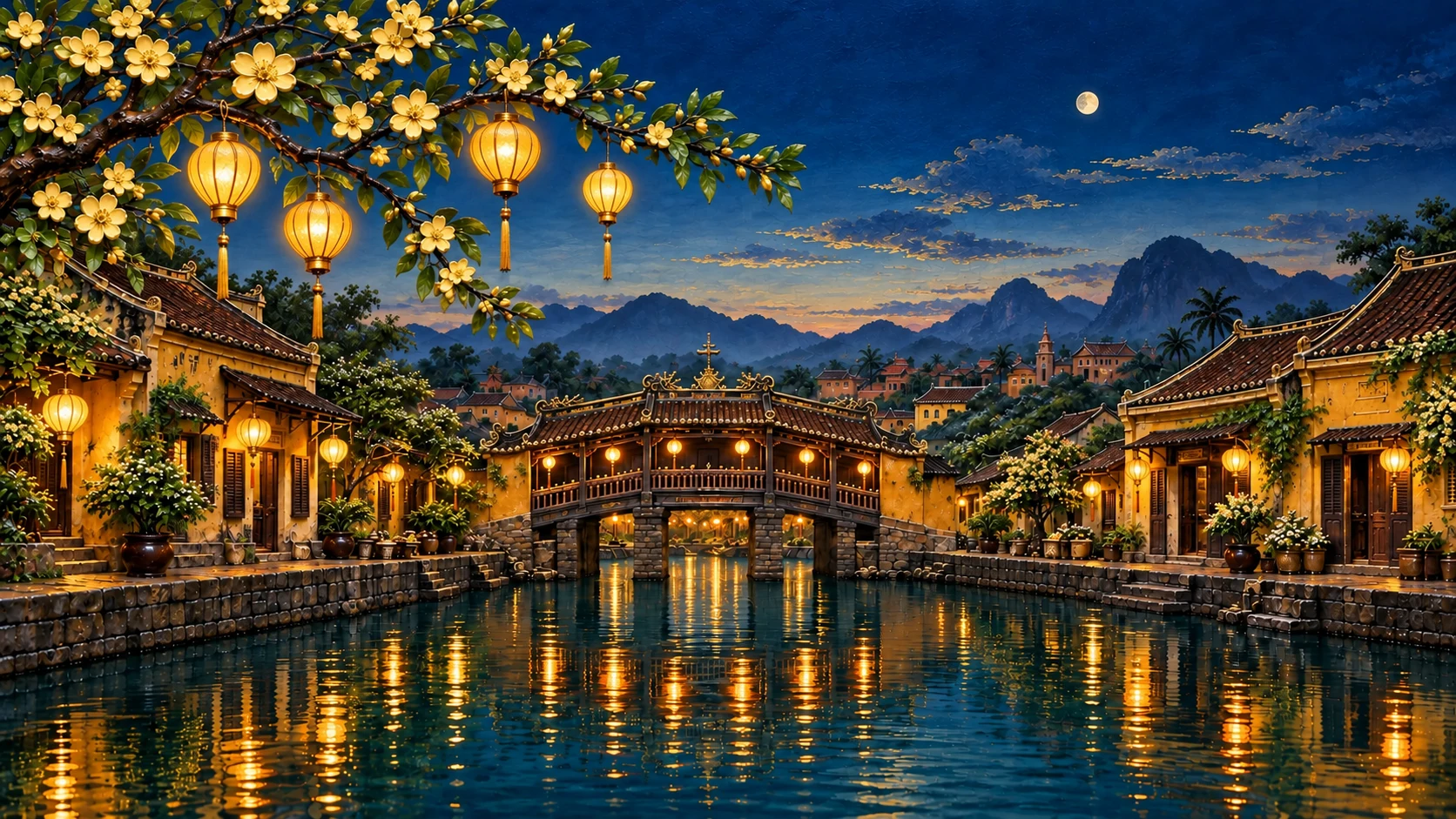 The Centre · Lanterns along the river